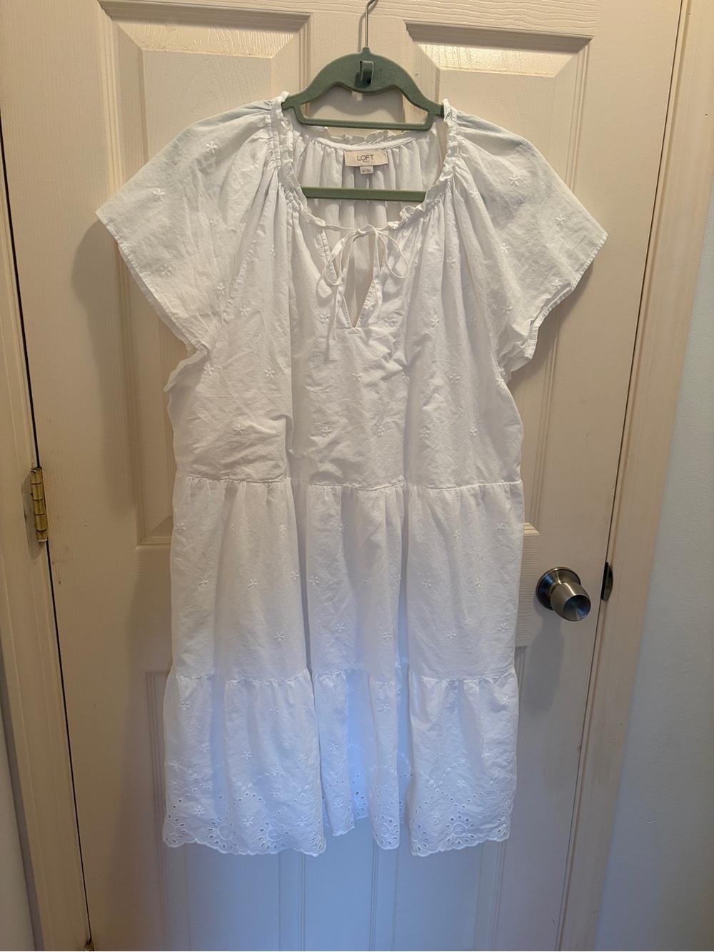 LOFT Outlet XL White 100% Cotton Embroidered Eyelet Babydoll Dress